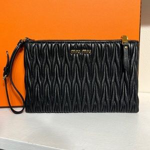 Miu Miu black quilted leather wristlet